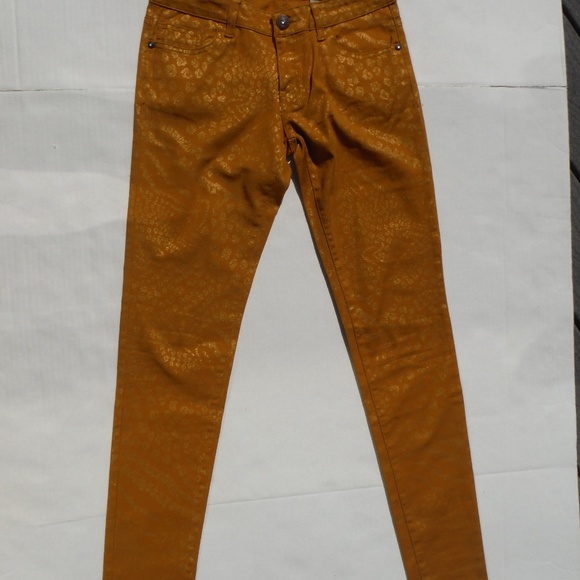Gold Jeggings Metallic Leopard  Print Size 5 - Picture 1 of 6